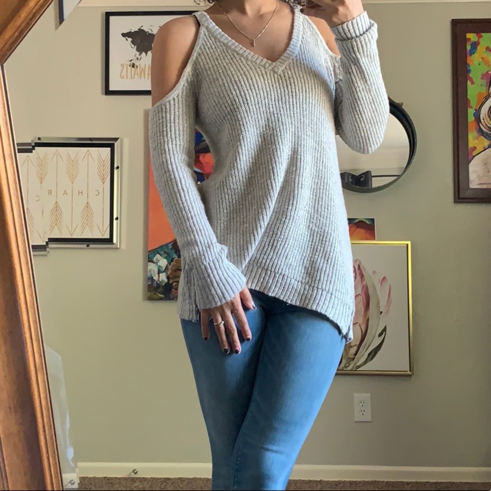 AE Gray Cold Shoulder Sweater